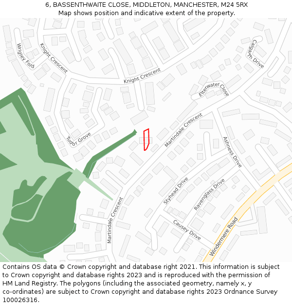 6, BASSENTHWAITE CLOSE, MIDDLETON, MANCHESTER, M24 5RX: Location map and indicative extent of plot