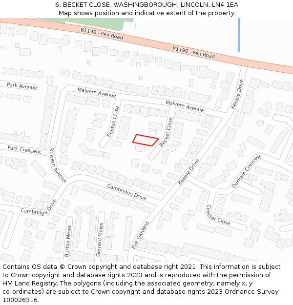 6, BECKET CLOSE, WASHINGBOROUGH, LINCOLN, LN4 1EA: Location map and indicative extent of plot