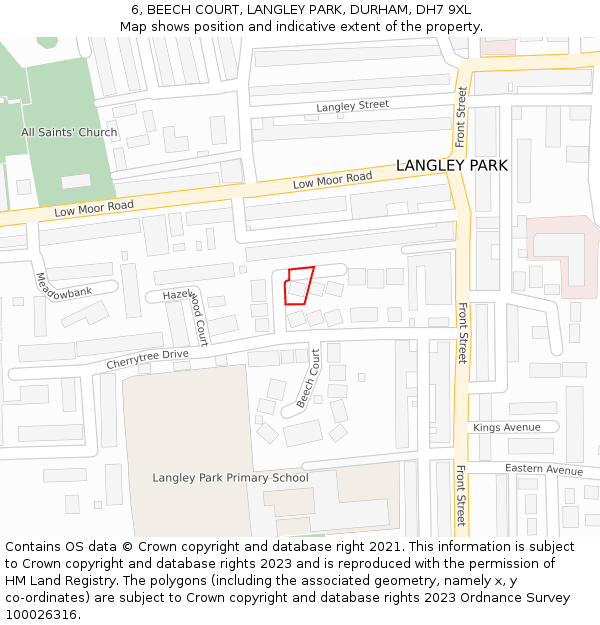 6, BEECH COURT, LANGLEY PARK, DURHAM, DH7 9XL: Location map and indicative extent of plot