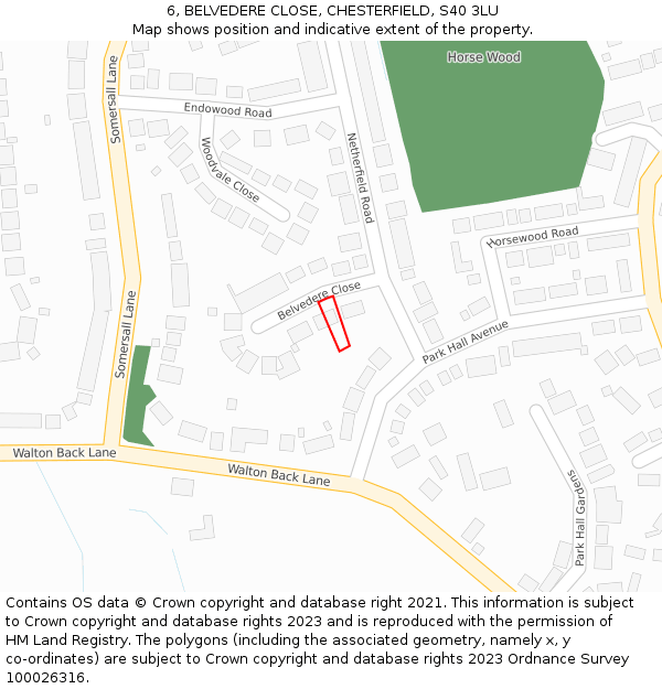 6, BELVEDERE CLOSE, CHESTERFIELD, S40 3LU: Location map and indicative extent of plot