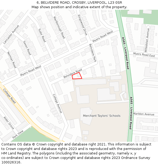 6, BELVIDERE ROAD, CROSBY, LIVERPOOL, L23 0SR: Location map and indicative extent of plot