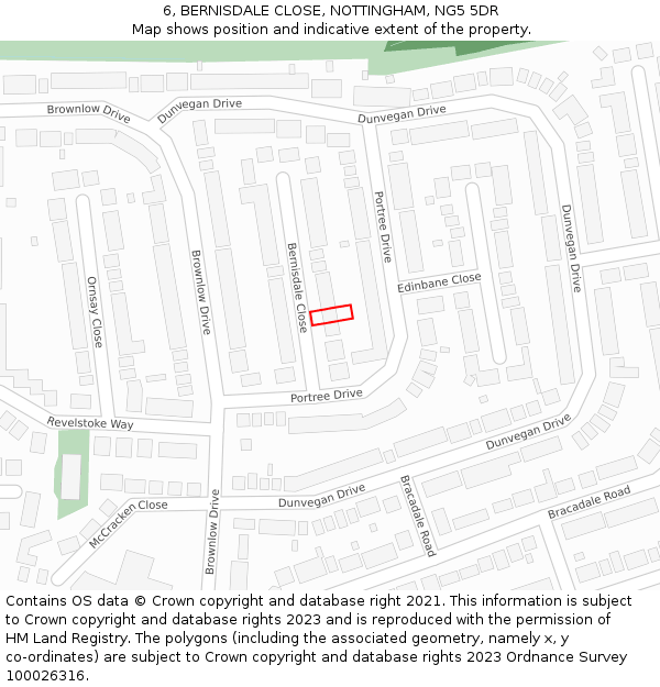 6, BERNISDALE CLOSE, NOTTINGHAM, NG5 5DR: Location map and indicative extent of plot