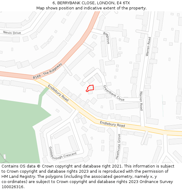 6, BERRYBANK CLOSE, LONDON, E4 6TX: Location map and indicative extent of plot