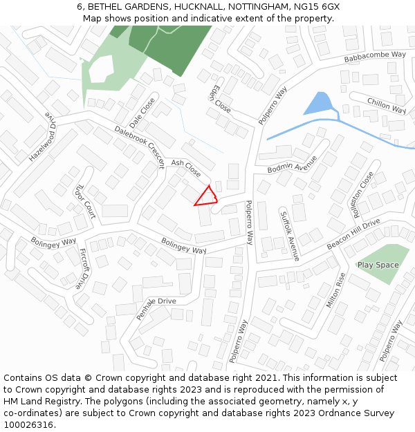 6, BETHEL GARDENS, HUCKNALL, NOTTINGHAM, NG15 6GX: Location map and indicative extent of plot