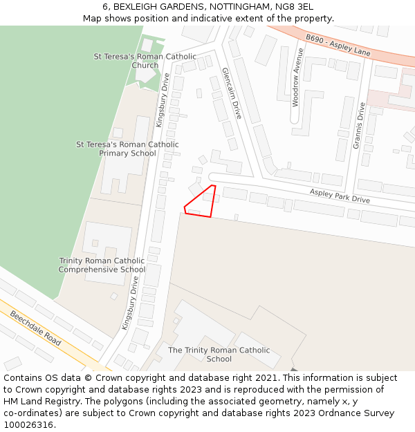 6, BEXLEIGH GARDENS, NOTTINGHAM, NG8 3EL: Location map and indicative extent of plot