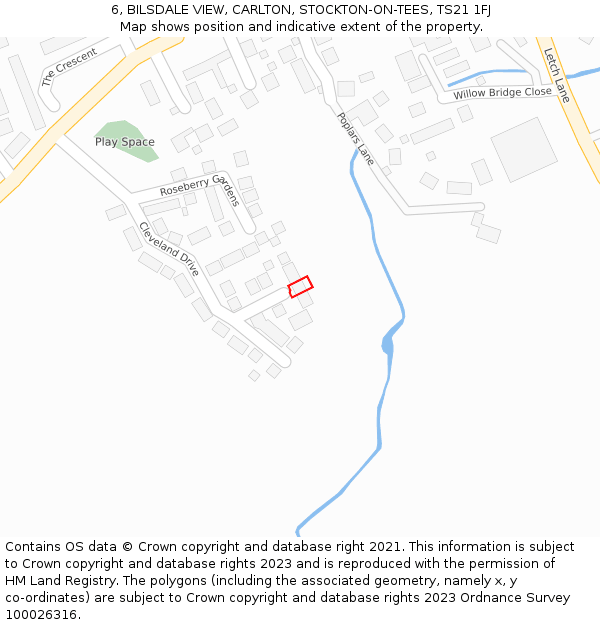 6, BILSDALE VIEW, CARLTON, STOCKTON-ON-TEES, TS21 1FJ: Location map and indicative extent of plot