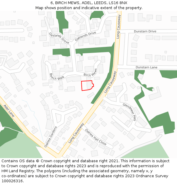 6, BIRCH MEWS, ADEL, LEEDS, LS16 8NX: Location map and indicative extent of plot