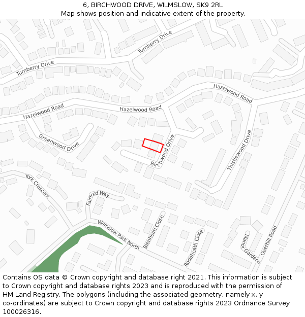 6, BIRCHWOOD DRIVE, WILMSLOW, SK9 2RL: Location map and indicative extent of plot