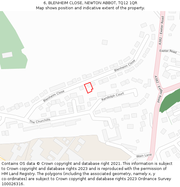 6, BLENHEIM CLOSE, NEWTON ABBOT, TQ12 1QR: Location map and indicative extent of plot