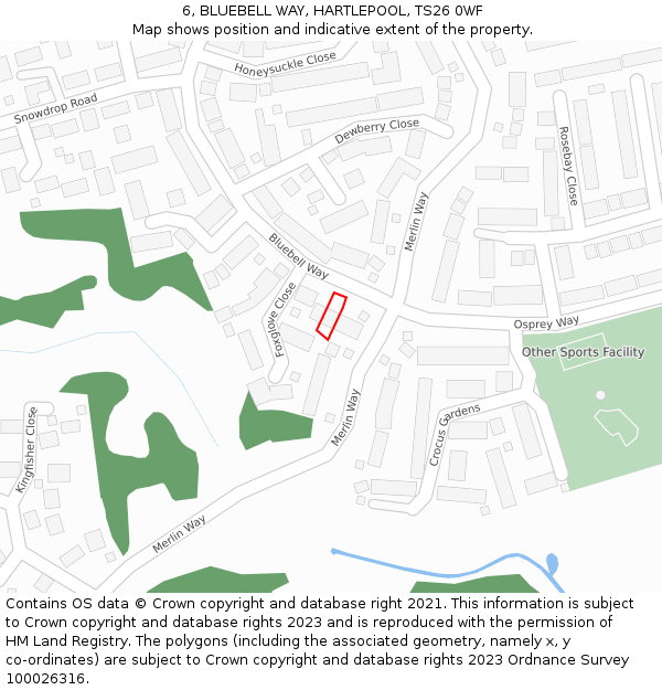 6, BLUEBELL WAY, HARTLEPOOL, TS26 0WF: Location map and indicative extent of plot