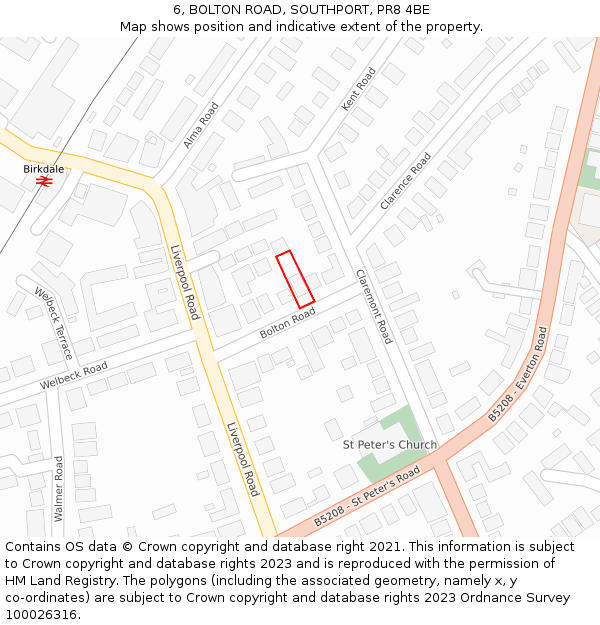 6, BOLTON ROAD, SOUTHPORT, PR8 4BE: Location map and indicative extent of plot