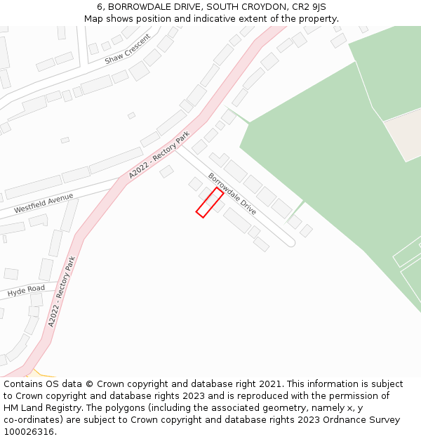 6, BORROWDALE DRIVE, SOUTH CROYDON, CR2 9JS: Location map and indicative extent of plot