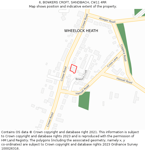 6, BOWKERS CROFT, SANDBACH, CW11 4RR: Location map and indicative extent of plot