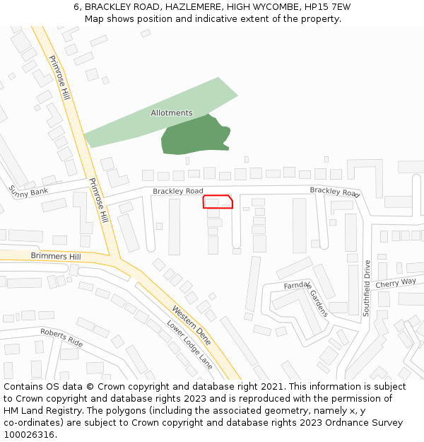 6, BRACKLEY ROAD, HAZLEMERE, HIGH WYCOMBE, HP15 7EW: Location map and indicative extent of plot