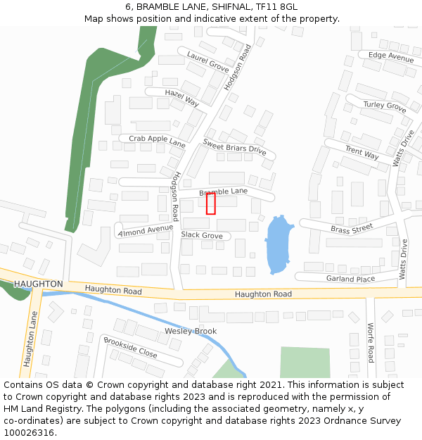 6, BRAMBLE LANE, SHIFNAL, TF11 8GL: Location map and indicative extent of plot