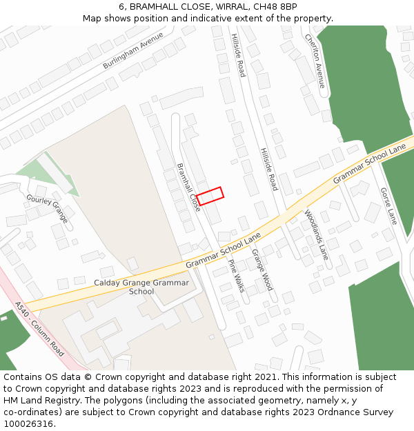 6, BRAMHALL CLOSE, WIRRAL, CH48 8BP: Location map and indicative extent of plot