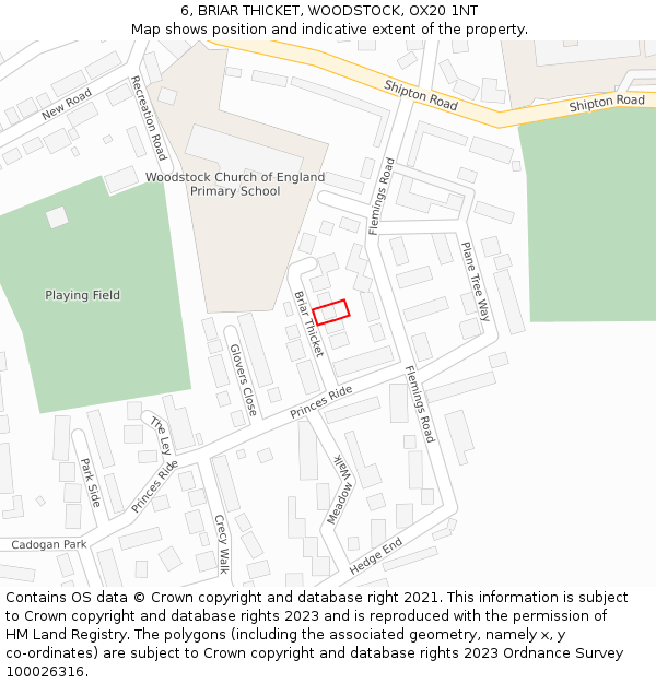 6, BRIAR THICKET, WOODSTOCK, OX20 1NT: Location map and indicative extent of plot