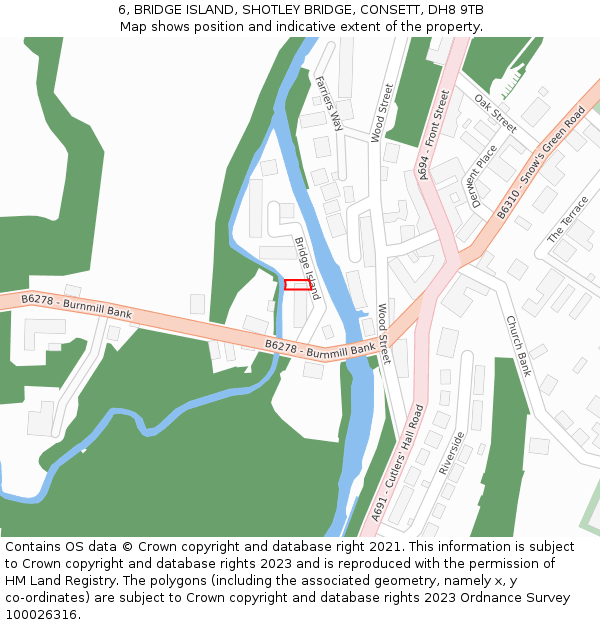 6, BRIDGE ISLAND, SHOTLEY BRIDGE, CONSETT, DH8 9TB: Location map and indicative extent of plot