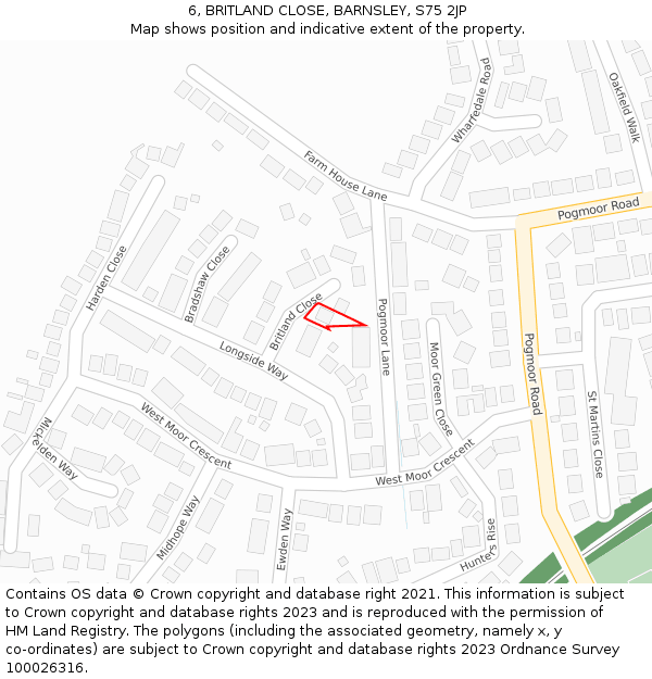 6, BRITLAND CLOSE, BARNSLEY, S75 2JP: Location map and indicative extent of plot