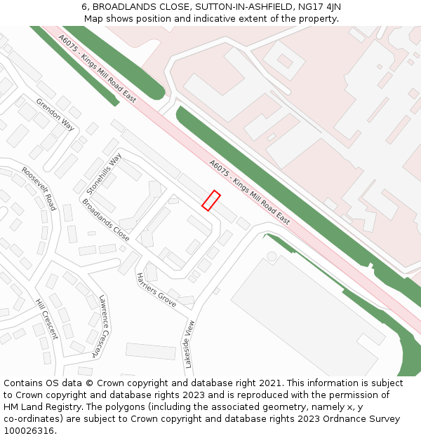 6, BROADLANDS CLOSE, SUTTON-IN-ASHFIELD, NG17 4JN: Location map and indicative extent of plot