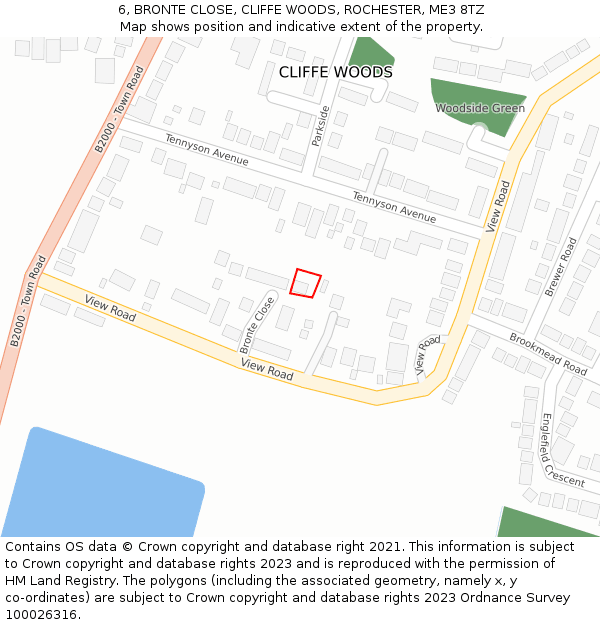 6, BRONTE CLOSE, CLIFFE WOODS, ROCHESTER, ME3 8TZ: Location map and indicative extent of plot