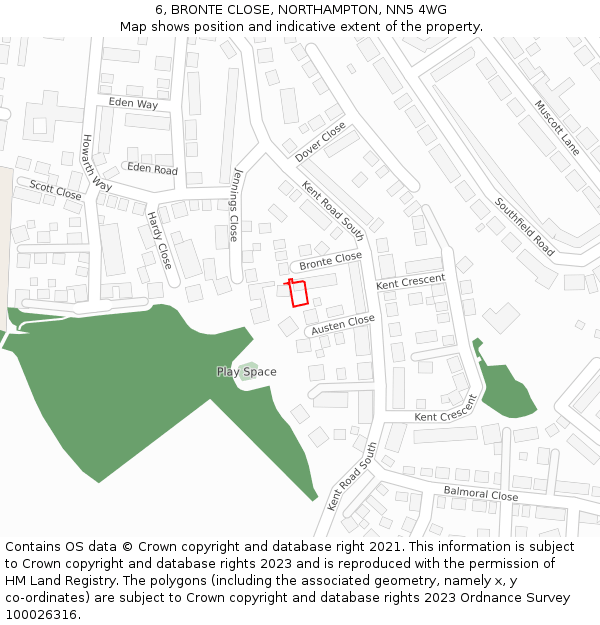 6, BRONTE CLOSE, NORTHAMPTON, NN5 4WG: Location map and indicative extent of plot