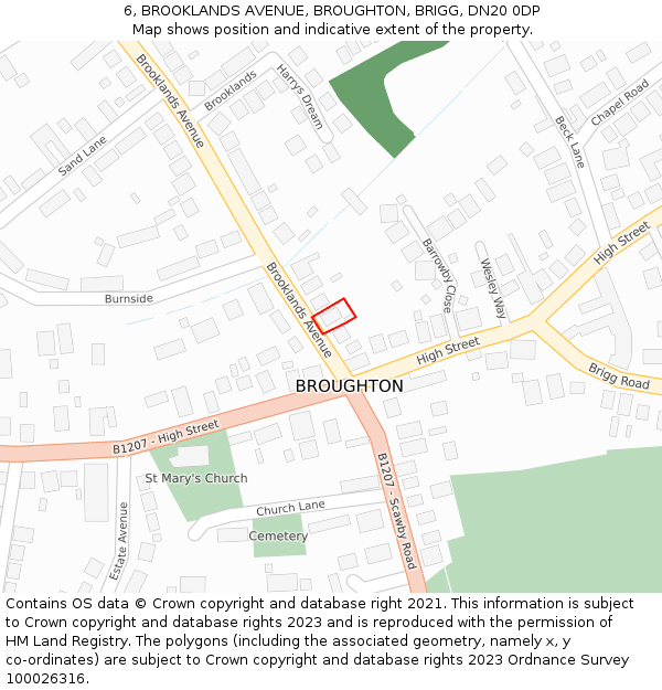 6, BROOKLANDS AVENUE, BROUGHTON, BRIGG, DN20 0DP: Location map and indicative extent of plot