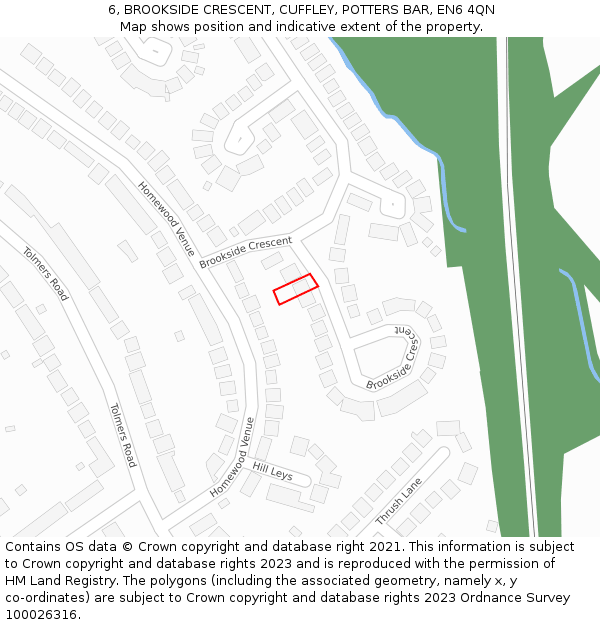 6, BROOKSIDE CRESCENT, CUFFLEY, POTTERS BAR, EN6 4QN: Location map and indicative extent of plot