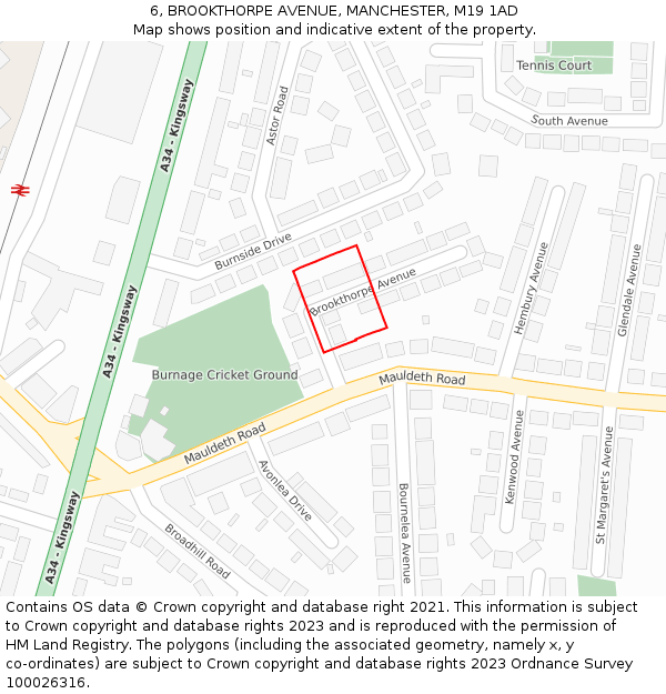 6, BROOKTHORPE AVENUE, MANCHESTER, M19 1AD: Location map and indicative extent of plot