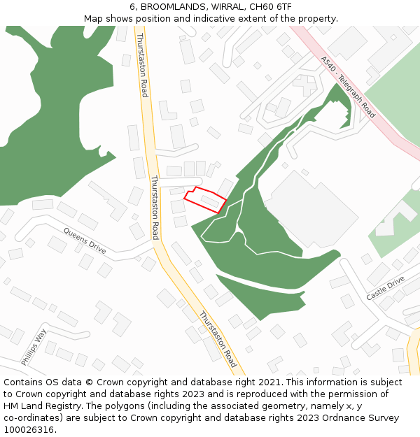 6, BROOMLANDS, WIRRAL, CH60 6TF: Location map and indicative extent of plot