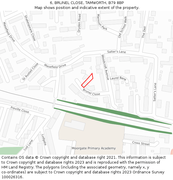 6, BRUNEL CLOSE, TAMWORTH, B79 8BP: Location map and indicative extent of plot