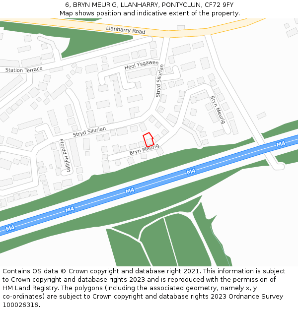 6, BRYN MEURIG, LLANHARRY, PONTYCLUN, CF72 9FY: Location map and indicative extent of plot