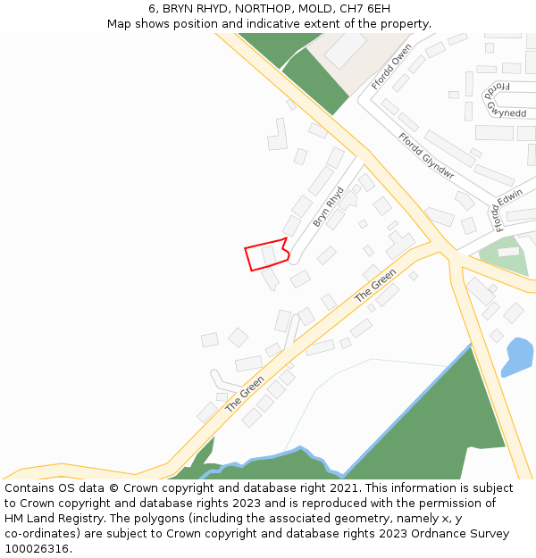 6, BRYN RHYD, NORTHOP, MOLD, CH7 6EH: Location map and indicative extent of plot