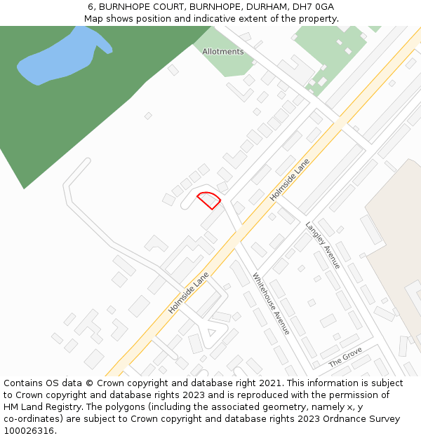 6, BURNHOPE COURT, BURNHOPE, DURHAM, DH7 0GA: Location map and indicative extent of plot