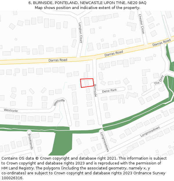 6, BURNSIDE, PONTELAND, NEWCASTLE UPON TYNE, NE20 9AQ: Location map and indicative extent of plot