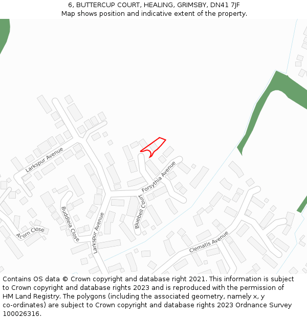 6, BUTTERCUP COURT, HEALING, GRIMSBY, DN41 7JF: Location map and indicative extent of plot