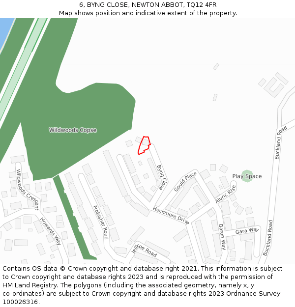 6, BYNG CLOSE, NEWTON ABBOT, TQ12 4FR: Location map and indicative extent of plot