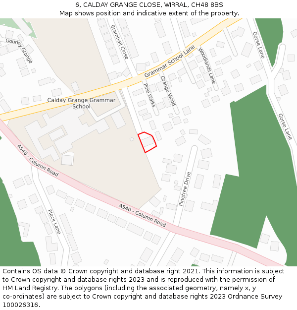 6, CALDAY GRANGE CLOSE, WIRRAL, CH48 8BS: Location map and indicative extent of plot