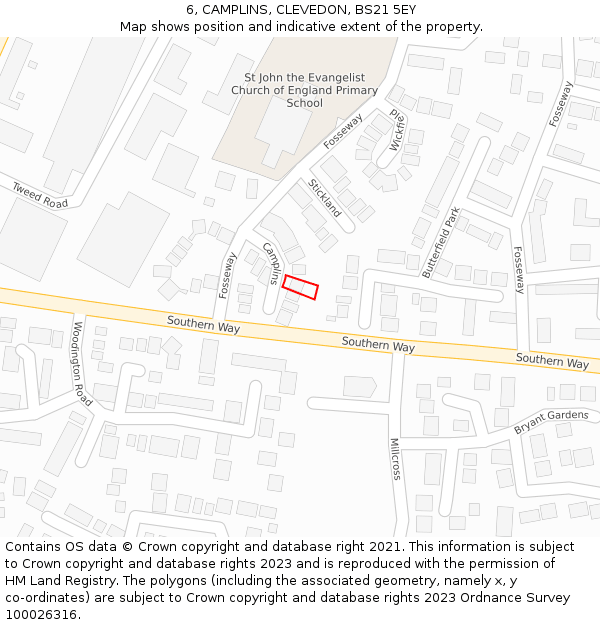 6, CAMPLINS, CLEVEDON, BS21 5EY: Location map and indicative extent of plot