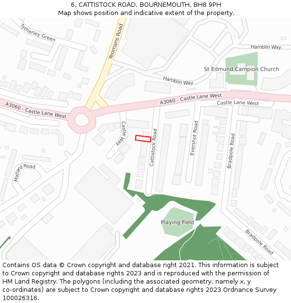 6, CATTISTOCK ROAD, BOURNEMOUTH, BH8 9PH: Location map and indicative extent of plot