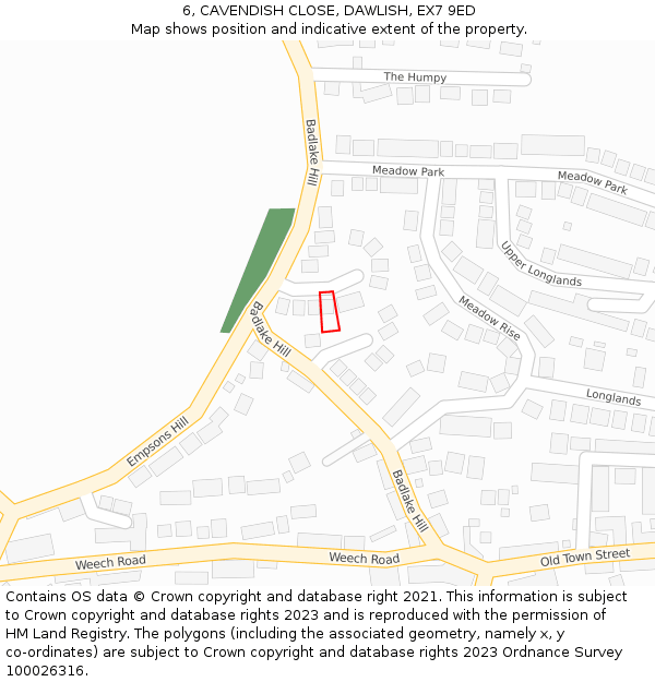 6, CAVENDISH CLOSE, DAWLISH, EX7 9ED: Location map and indicative extent of plot