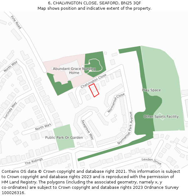 6, CHALVINGTON CLOSE, SEAFORD, BN25 3QF: Location map and indicative extent of plot