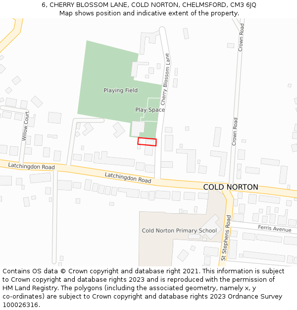 6, CHERRY BLOSSOM LANE, COLD NORTON, CHELMSFORD, CM3 6JQ: Location map and indicative extent of plot