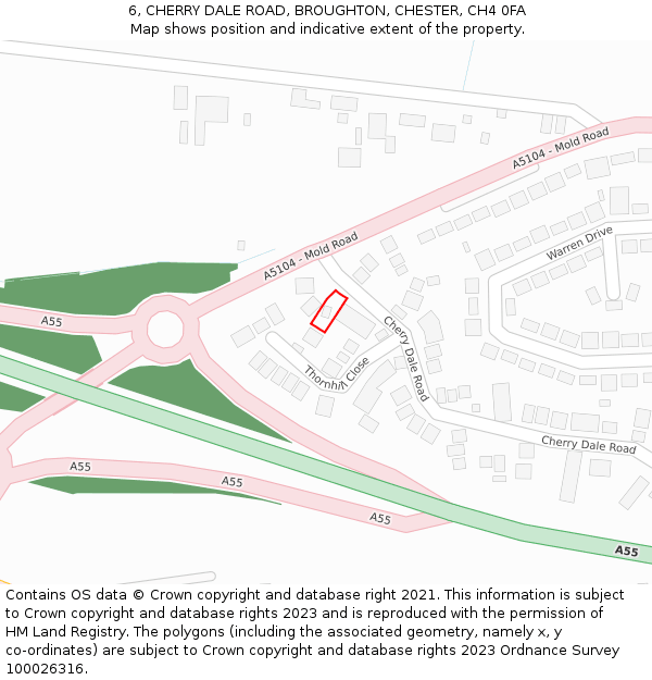 6, CHERRY DALE ROAD, BROUGHTON, CHESTER, CH4 0FA: Location map and indicative extent of plot