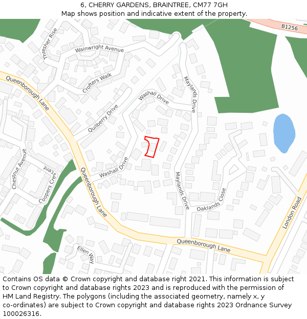 6, CHERRY GARDENS, BRAINTREE, CM77 7GH: Location map and indicative extent of plot