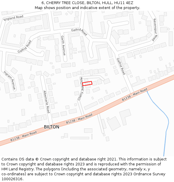 6, CHERRY TREE CLOSE, BILTON, HULL, HU11 4EZ: Location map and indicative extent of plot