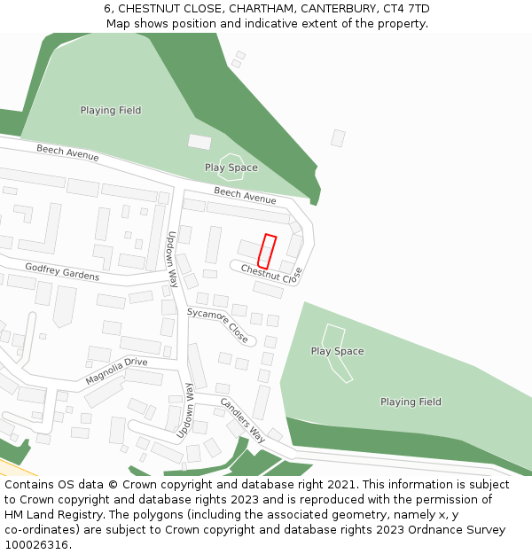 6, CHESTNUT CLOSE, CHARTHAM, CANTERBURY, CT4 7TD: Location map and indicative extent of plot