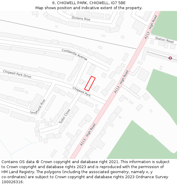 6, CHIGWELL PARK, CHIGWELL, IG7 5BE: Location map and indicative extent of plot