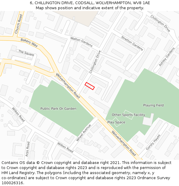 6, CHILLINGTON DRIVE, CODSALL, WOLVERHAMPTON, WV8 1AE: Location map and indicative extent of plot