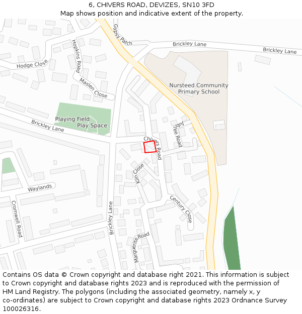 6, CHIVERS ROAD, DEVIZES, SN10 3FD: Location map and indicative extent of plot